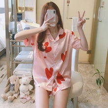 Load image into Gallery viewer, QWEEK Silk Satin Shorts and Top Pajamas
